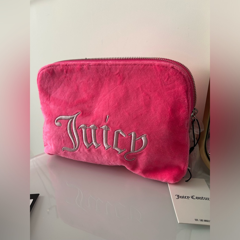 Pink velour makeup zipper Travel Bag